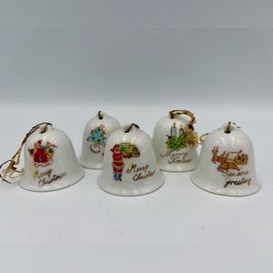 Vintage Christmas Ornament Porcelain Bells Santa Seasons Greetings Trees Japan